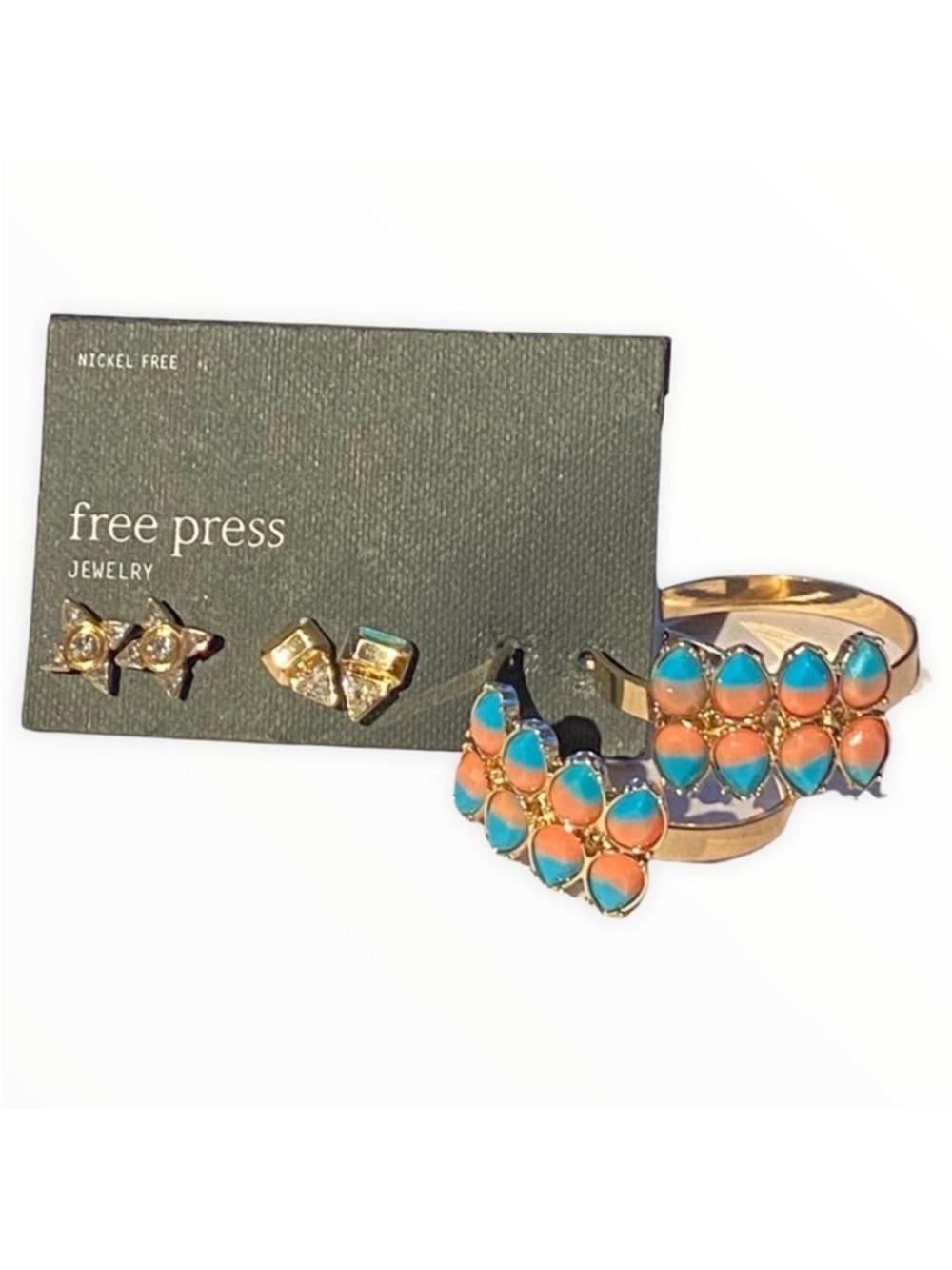 NWT Nordstrom Free Press Set of Three Pairs‎ of Earrings Studs Beaded Hoop Boho